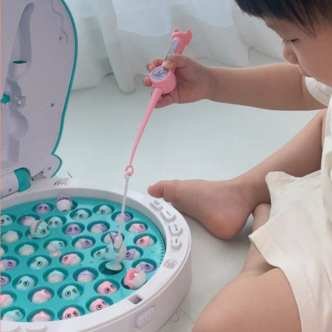 베비몽 빙글빙글 하마 낚시 놀이 어린이집 아기 유아 자석 물고기 장난감, 민트, 1개