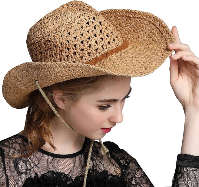 카우보이 밀짚모자 와이어챙 가죽매듭