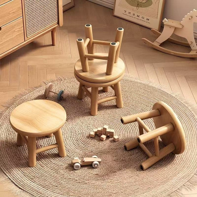 實木圓凳 簡約木製矮凳, 原木色, 1件