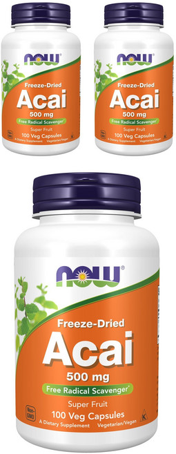 NOW Foods 凍乾巴西莓500mg素食膠囊, 100顆, 3罐