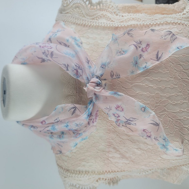 플라워 자수 꽃무늬 패턴 스카프 여름 시원한 시스루 망사 쿨 텐셀 인견 쁘띠 삼각