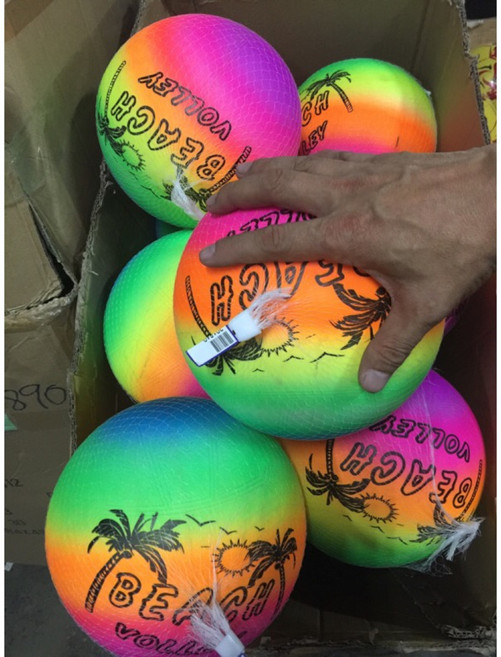 PVC充氣沙灘排球 彩虹九寸22公分 橡膠水上排球, 1個, 九寸彩虹排球22cm圖案隨機