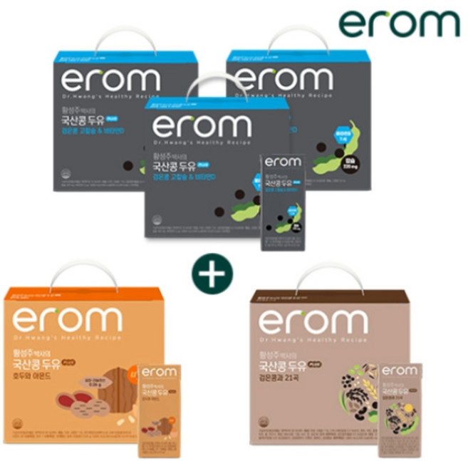 [이롬] 황성주 두유 PLUS 혼합구성 총 100팩(검은콩고칼슘&비타민D*60팩+검은콩과21곡*20팩+호두아몬드*20팩), 100개, 190L