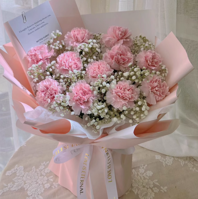 어버이날 카네이션 생화꽃다발, 카네이션+안개, 핑크, 1개