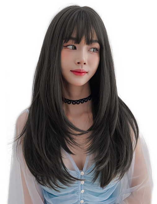 이쁘다샵 가발위드 스트레이트 긴머리 여성 통가발 러블린, 블랙브라운, 1개