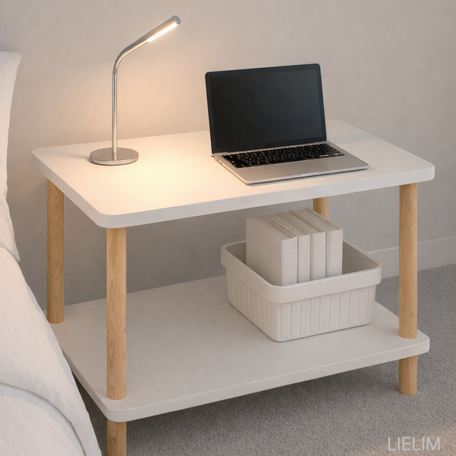 리엘림 침대 사이드 테이블 2단 미니 협탁 틈새 테이블 60cm, 화이트우드