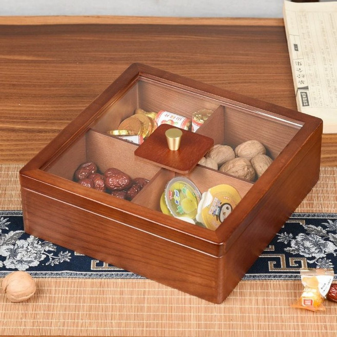 나무도시락통 다과상자 원목 샐러드 휴대용, 심플 레드 월넛색 단층, 1개