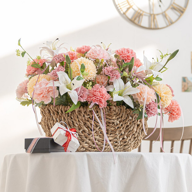 행복을 드리는 카네이션 꽃 바구니 set 45cm 어버이날 스승의날 조화 선물 장식 소품, 핑크, 2개