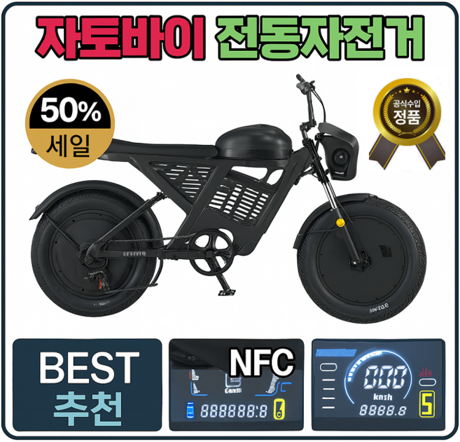 아트테크 자토바이 최고등급 전동자전거 전동스쿠터 최신계기판 두꺼운 넓은타이어 특이한 고급스러운 출퇴근용 전기자전거 배터리분리충전 오르막언덕등판 특별한디자인 거래처 효도 직원 선물, 블랙, 경량스틸