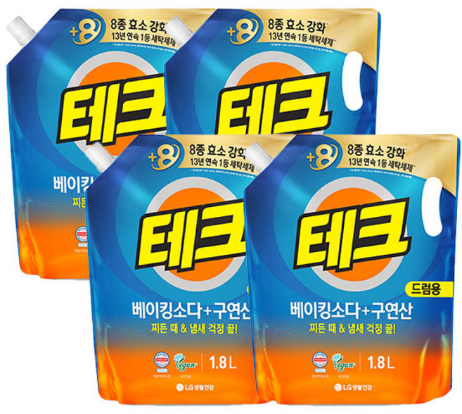 테크 베이킹소타+구연산 리필 드럼용, 1.8L, 4개