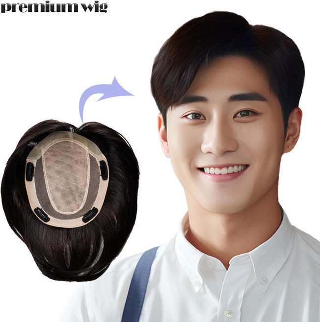 C&K코스메틱 100% 자연인모 중앙가르마 불파트 남자가발 정수리 남성가발, 1개, [S(소) 가로 17cm 세로 20cm]