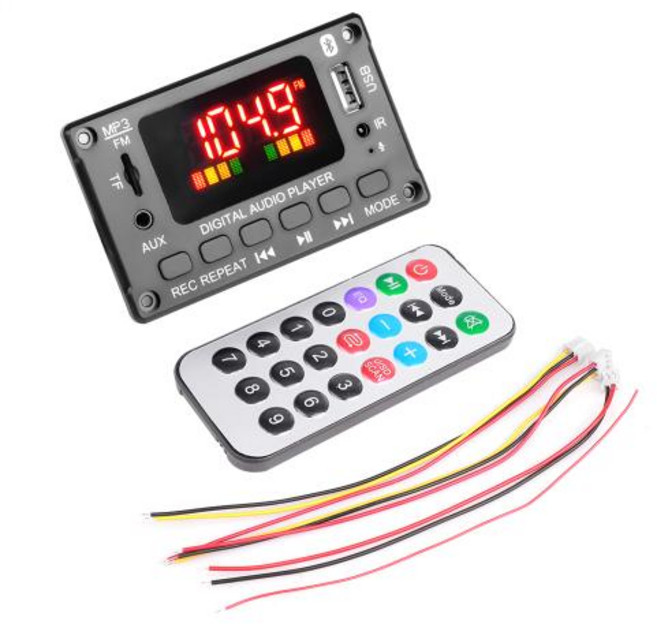 핸즈프리 블루투스 5.0 Mp3 디코더 보드 마이크 FM 라디오 모듈 무선 오디오 리시버 지지대 Tf 카드 3.5mm Aux USB, Black