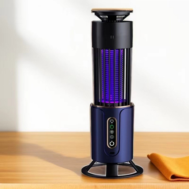 跨境USB充電紫外線吸入電擊滅蚊燈三合一臥室餐廳家用便攜滅蚊燈, 藍色【直插款】:如圖