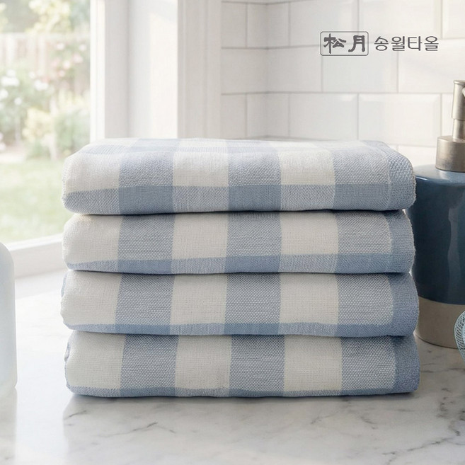 송월타월 양면이 달라 실용적인 거즈 세면타월 126g 면사, 블루, 4개