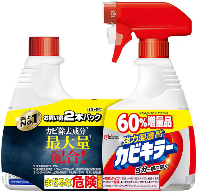 카비키라 일본 존슨 뿌리는 곰팡이 제거제 본체+리필 세트, 1세트, 650ml