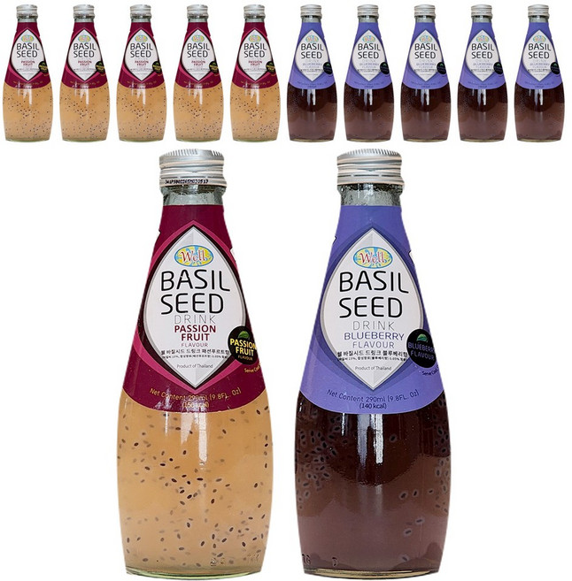 웰 바질시드 드링크 패션푸르트 6개+블루베리 6개, 290ml, 12개
