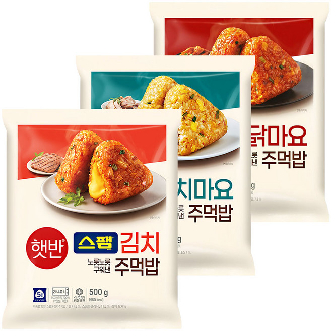 햇반주먹밥(스팸김치+참치마요+불닭마요), 1세트, 500g