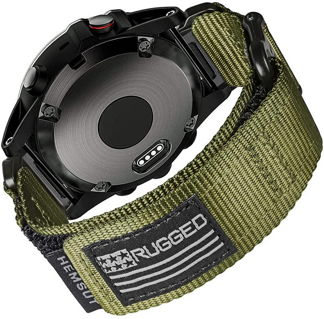 Garmin 시계 밴드와 호환 우븐 루프 디자인의 매우 견고한 나일론 스포츠 스트랩 Fēnix/Forerunner/Approach/MARQ/Quatix/D2 시리즈 터프, 20MM / Middle (7.2'' to 8.2''), 초록색