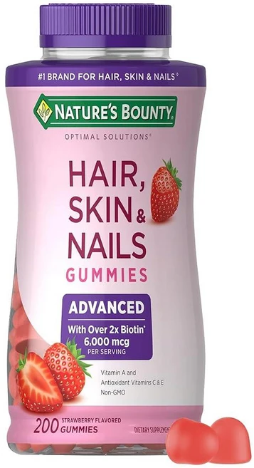 Nature's Bounty Optimal Solutions 고급 모발 손톱 비오틴 2개 딸기 젤리 80개 총 40회 분량, 200 개 (1팩) - 쿠팡