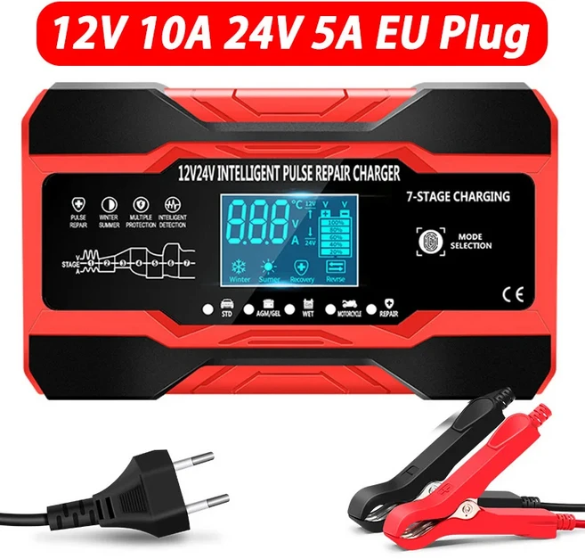 완전 자동 배터리 충전기 스마트 고속 충전 펄스 수리 AGM 젤 습식 납산용 12V 신제품, 05 12V 10A 24V US plug, 01 China Mainland