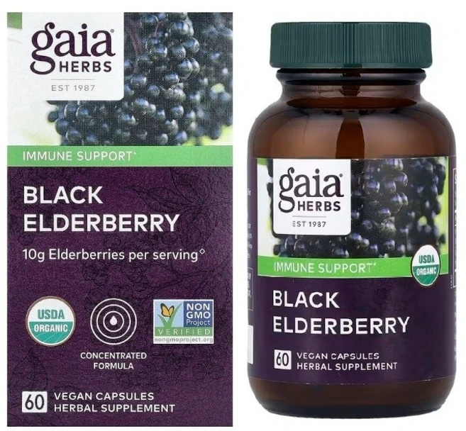 가이아허브 아세롤라 열매를 더한 블랙 엘더베리 베지캡슐 60정, 1개 - 쿠팡