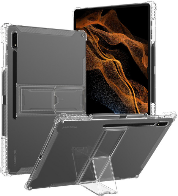 세상의모든제품 갤럭시탭S8울트라 S펜수납 클리어 스탠딩 아머 거치대 케이스 SM-X900 X906