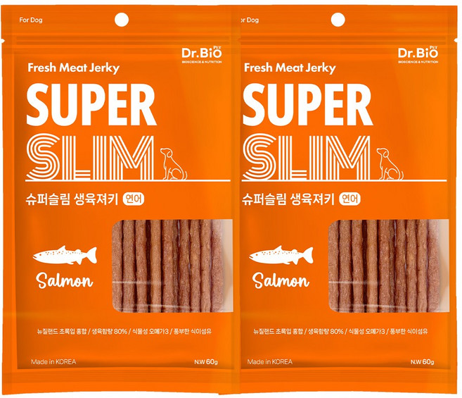 닥터바이오펫 슈퍼슬림 생육져키 강아지 육포스틱 간식 4종, 2개, 60g, 연어