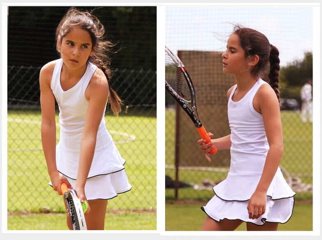 6161 키즈 여자 주니어 민소매 원피스 스포츠 슈트 골프 화이트 여자 테니스 드레스