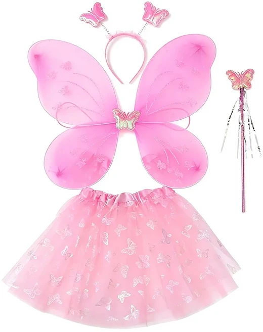 4개/세트 요정 공주 의상 퍼프 스커트 나비 날개 세트 머리띠 요정 지팡이 요정 날개 소녀용