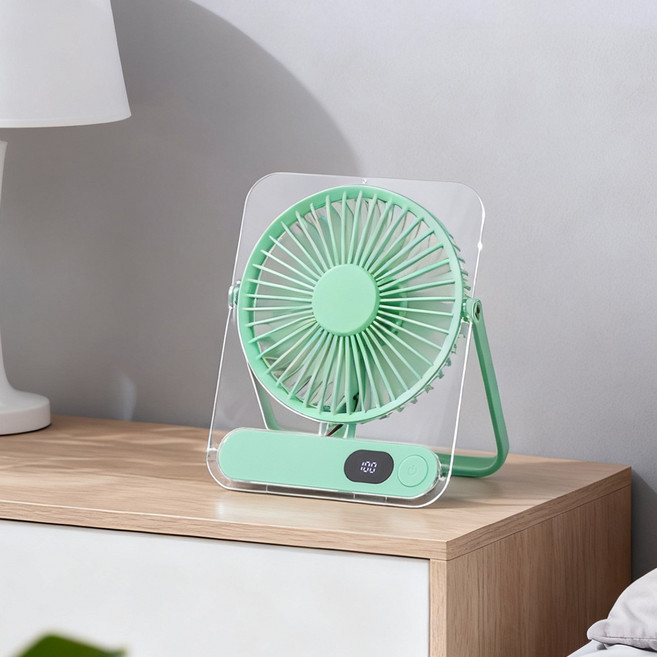 多功能數顯桌面風扇家用加溼噴霧風扇usb充電帶燈光風扇, 送USB數據線, 冰塊卡片風扇綠色
