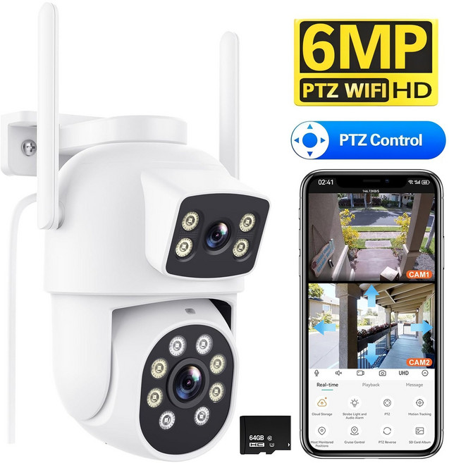 프리라이프 - CCTV 실외용 ip WiFi 카메라 듀얼 렌즈 방수 와이파이 감시카메라, 1개, B40 64GB