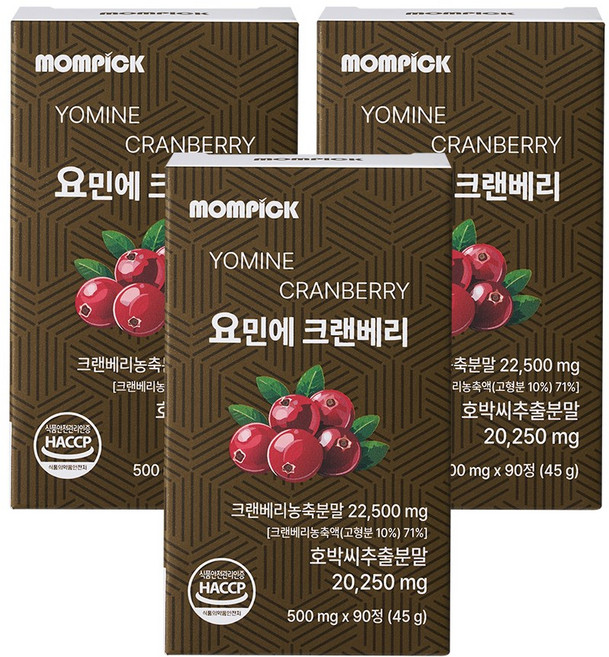 맘픽 요민에 크랜베리 정품 식약청인증 해썹, 3개, 90회분