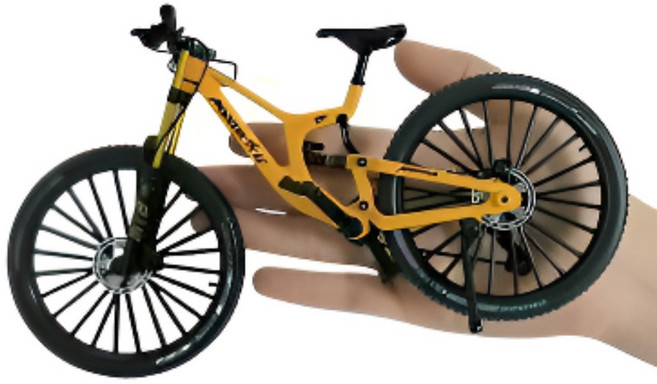 1:8 스케일 듀얼 서스펜션 다이캐스트 MTB 자전거 피규어 모형 선물, 옐로우