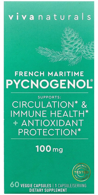Viva Naturals 비바스 French Maritime Pycnogenol 100mg 60 식물성 캡슐 보충제, Viva Naturals 비바스 French Marit, 1