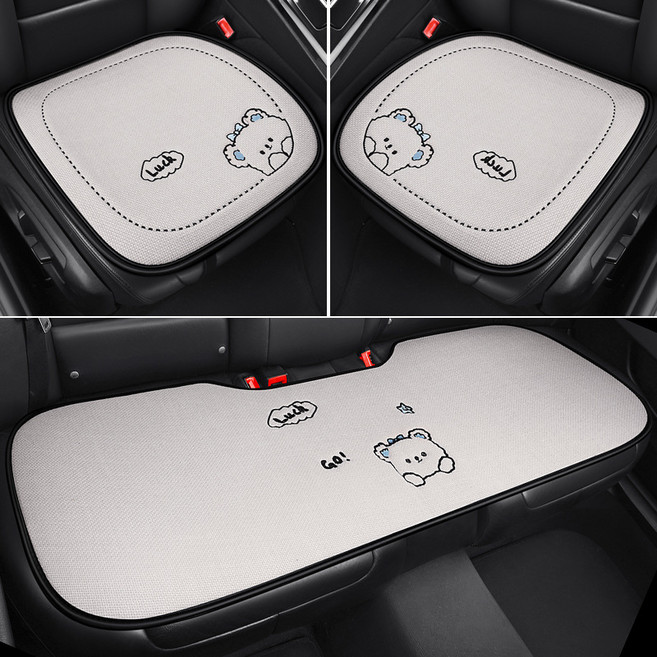 ANYOU 사계절 자동차시트커버 차량용품 편안한 통기성 차량용 패션 시트커버 앞좌석 뒷좌석 리넨 방석 3종 세트, 1세트, 화이트