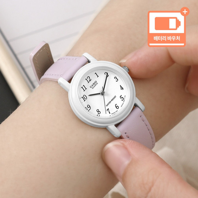 카시오 심플 스몰 파스텔톤 초등학생 학습용 키즈시계 새학기 아날로그 여아 어린이 아동시계 + 배터리 바우처