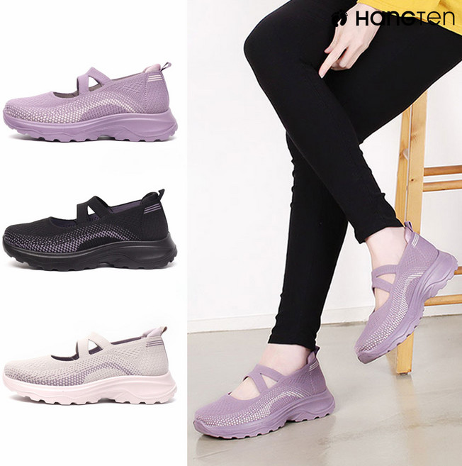 여성용 밴딩 메리제인 슬립온 편한 운동화 스트랩 스니커즈 워킹화