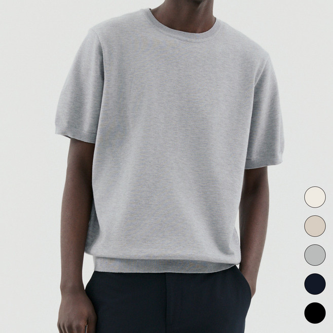 트래드클럽 베리 베이직 사계절 라운드 반팔 니트 (5컬러 M~5XL)