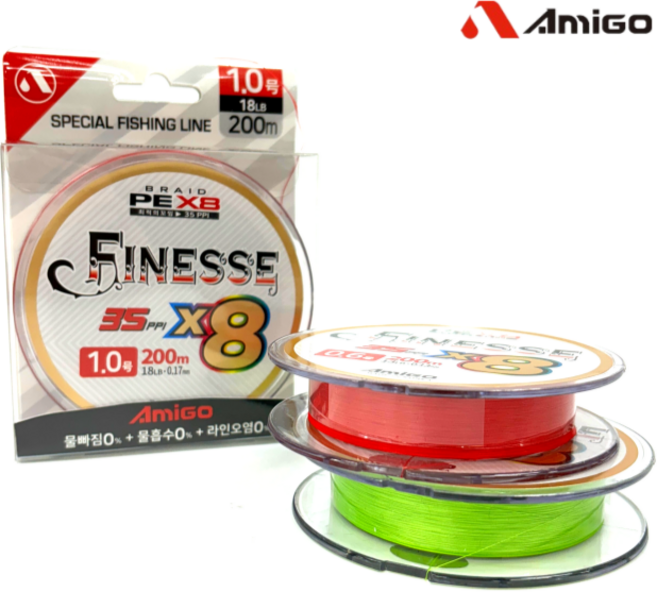 아미고 피네스 8합사 팁런 에깅 타이라바 합사, 레드-0.8호, 1개