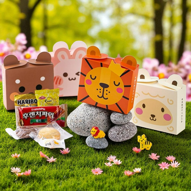 유치원 과자세트 6종 쿠키 과자 간식꾸러미 귀여운 동물 상자 어린이집 생일 답례품 초등 학교 소풍 운동회 어린이날 크리스마스 입학 졸업 단체 행사 간식 선물 포장, 1세트, 쿠키2개+과자4개