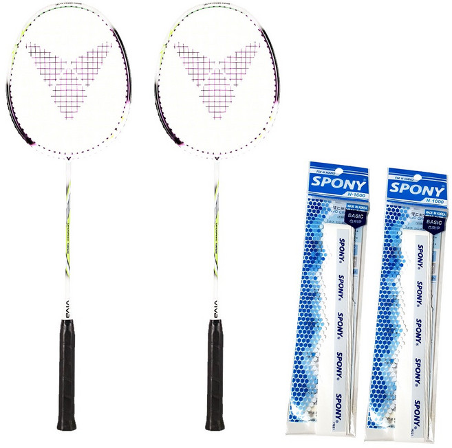 비바 윈드스피드 토네이도 배드민턴라켓/풀커버 세트 SPONY 흰색 그립2개 포함, 1개