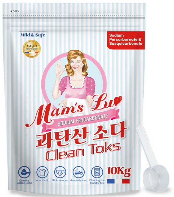 맘스럽 클린톡스 10kg 과탄산소다 초강력 부스터 특대용량 표백제 세탁세제 산소계표백제 얼룩제거 탈취인증 1등급 제품입니다 세스퀴소다 첨가, 1개