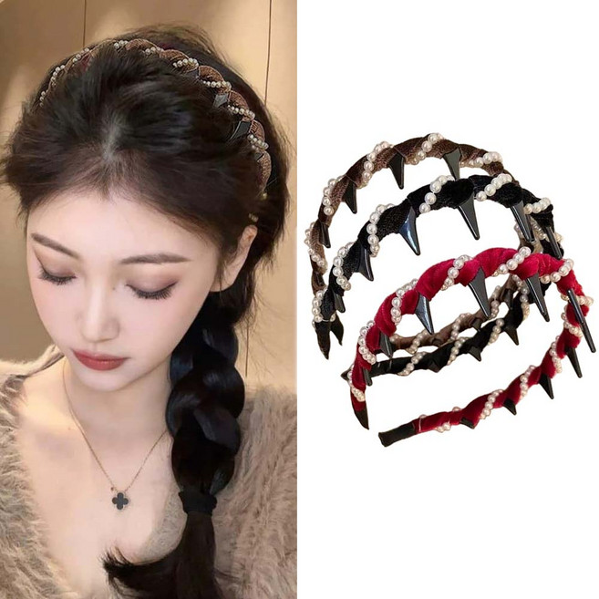 루베이 인조 진주 빈티지 헤어밴드 미끄럼 방지 톱니 설계 무압박 착용 데일리 머리악세서리