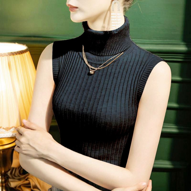 여성용 터틀넥 폴라 민소매 슬림 스판 니트 티셔츠 뉴타임즈F8020 Women's T-shirt