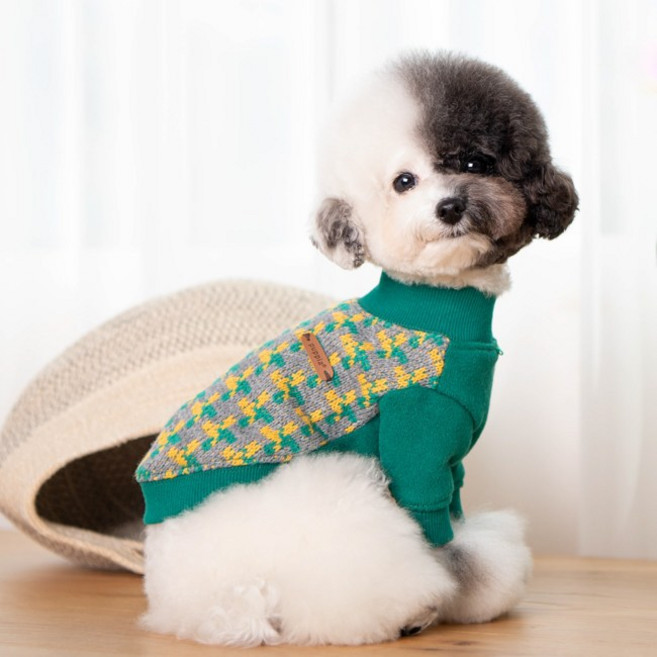 퍼피아 반려동물 미우 기모 니트 티셔츠 TS1924, 그린, 1개