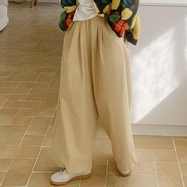 애플망고옷장 빅사이즈 한라 다트와이드 밴딩팬츠 간절기 봄가을 여성 일자 긴 면바지 86067