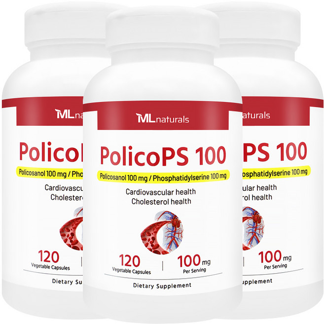 [미국빠른직구] 신제품 마이라이프 내추럴스 폴리코PS 100 (포스파티딜세린 100mg + 폴리코사놀 100mg), 3개, 120정