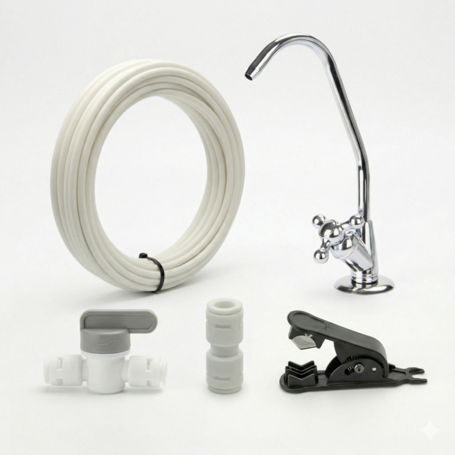 정수기 풍차 조리수밸브 파우셋 셀프 설치 1/4사이즈 2m물선 및 부속품, 1세트, J세트