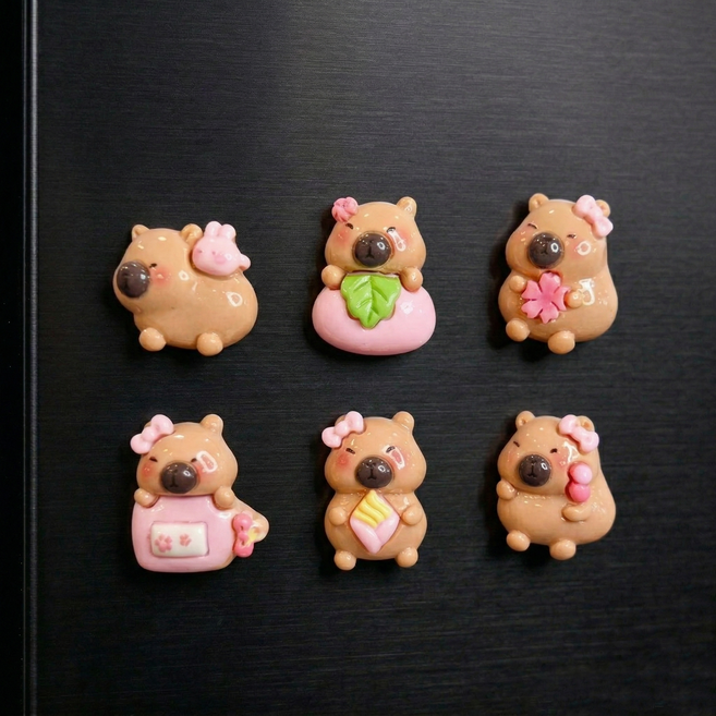 리본 카피바라 냉장고 자석 마그넷 6개 세트, 리본 카피바라 세트