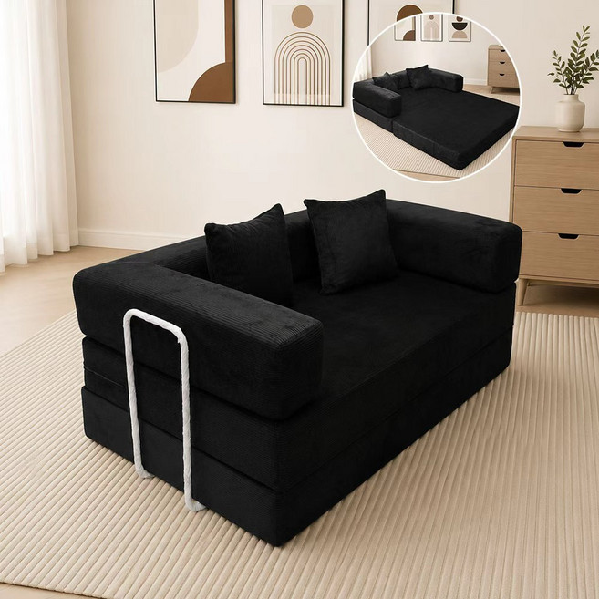Hommidika 쇼파 소파베드 다기능 모듈쇼파 2인용 접어식 소파 침대 150cm, 블랙